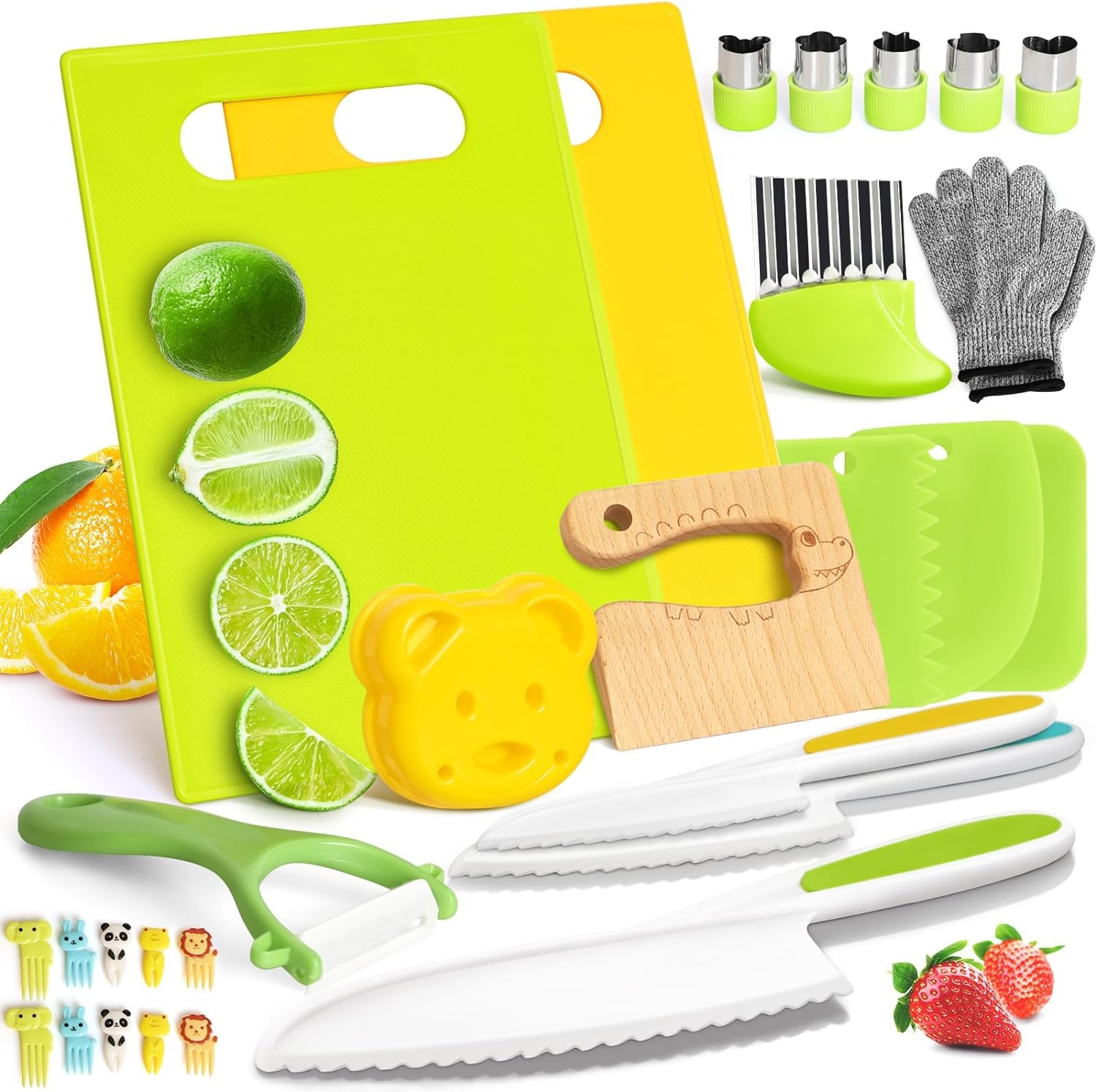 HASTHIP 27Pcs Kids Fruit Cutter Set Kids Kitchen Culinary Set Play House Kitchen Plastic Cutter Kids Hands-on Kitchen Toy with Cutters, Cake Mold Cutting Board, Peeler, Safety Gloves HASTHIP 27Pcs Kids Fruit Cutter Set Kids Kitchen Culinary Set Play House Kitchen Plastic Cutter Kids Hands-on Kitchen Toy with Cutters, Cake Mold Cutting Board, Peeler, Safety Gloves